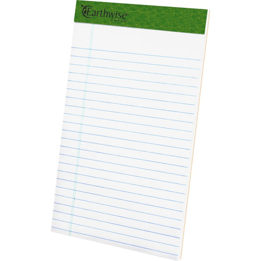 TOPS Recycled Perforated Jr. Legal Rule Pads - 50 Sheets - 0.28" Ruled - 15 lb Basis Weight - 5" x 8" Sheet Size - Environmentally Friendly, Perforated - 12 / Dozen