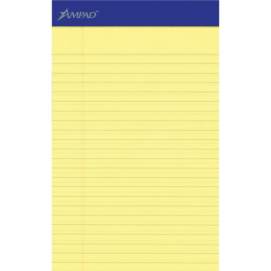 Ampad Perforated Ruled Pads - 50 Sheets - Stapled - 0.28" Ruled - 5" x 8" Sheet Size - Dark Blue Binding - Chipboard Backing, Sturdy Back, Tear Resistant, Perforated - 12 / Dozen