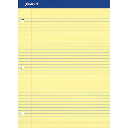 Ampad Double Sheet Writing Pad - 100 Sheets - 0.34" Ruled - 15 lb Basis Weight - Letter - 8 1/2" x 11" Sheet Size x 8.5" Width x 11.8" Length - Canary Yellow Paper - Micro Perforated, Chipboard Backing, Stiff, Tear Resistant - 1 Pad
