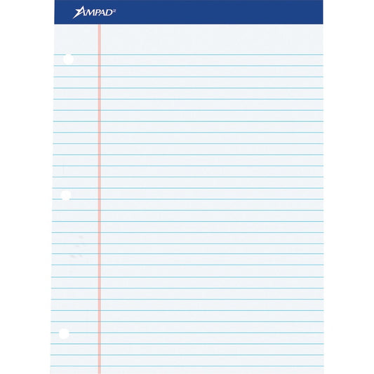Ampad Double Sheet Writing Pad - 100 Sheets - 0.34" Ruled - 15 lb Basis Weight - Letter - 8 1/2" x 11" Sheet Size x 8.5" Width x 11.8" Length - White Paper - Perforated, Chipboard Backing, Stiff - 1 Pad