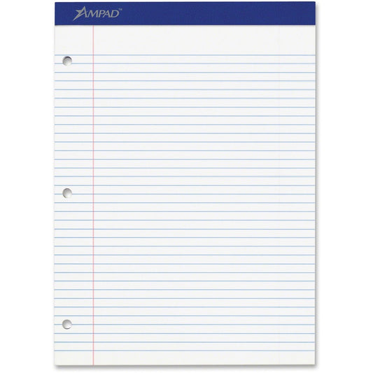 Ampad Double Sheet Writing Pad - 100 Sheets - Stapled - Both Side Ruling Surface - 0.28" Ruled - 15 lb Basis Weight - Letter - 8 1/2" x 11" Sheet Size x 8.5" Width x 11.8" Length - White Paper - White Cover - Micro Perforated, Easy Tear, Stiff, Chipboa...