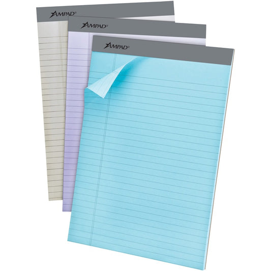 Ampad Pastel Perforated Pad - 50 Sheets - 0.34" Ruled - 15 lb Basis Weight - Letter - 8 1/2" x 11" Sheet Size - Micro Perforated - 1 Pack