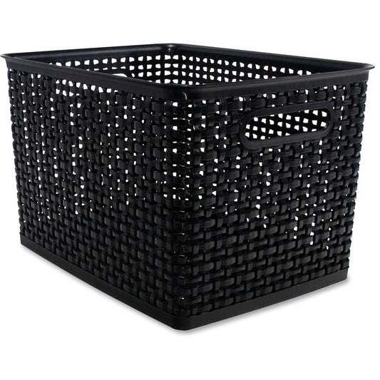 Advantus Plastic Weave Bin - Square - 13.5" Height x 10.5" Width x 8.8" Depth - Plastic - Black - 2 / Pack