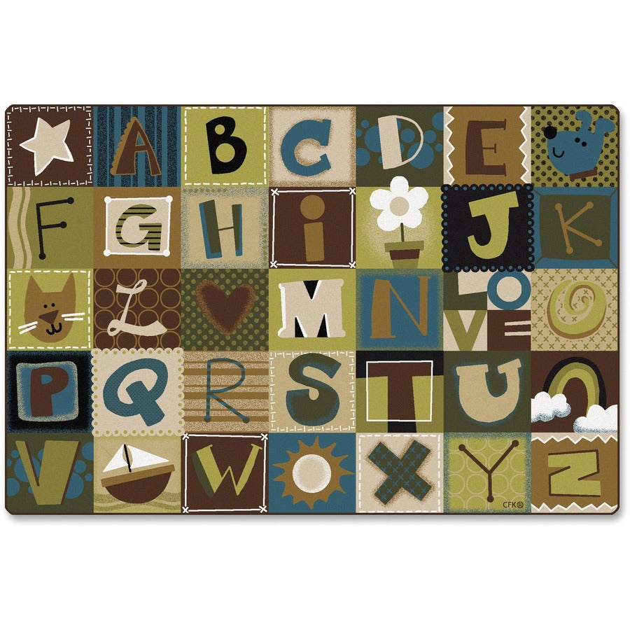 Carpets for Kids&reg, KIDSoft™, Toddler Alpha Blocks Nature Rug - 12 ft Length x 96" Width - Rectangle - Alphabet Blocks - Multi