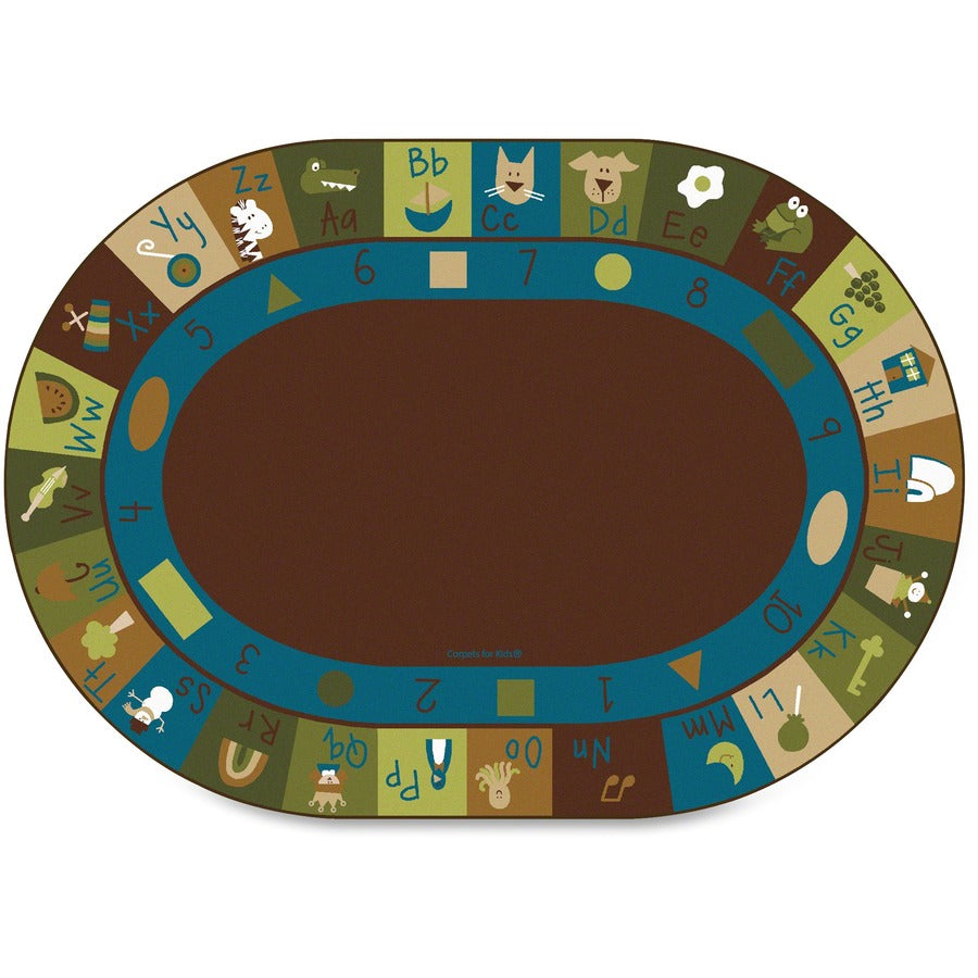 Carpets for Kids&reg, Premium Learning Blocks Nature Oval Rug - 108" Length x 72" Width - Oval - Learning Blocks Nature - Multi