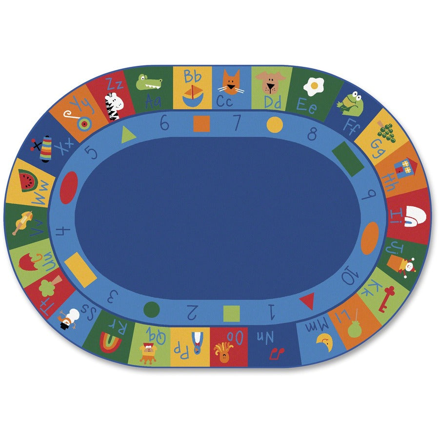 Carpets for Kids&reg, Premium Learning Blocks Oval Seating Rug - 113" Length x 81" Width - Oval - Learning Blocks, Letters, Numbers, Shapes - Multi