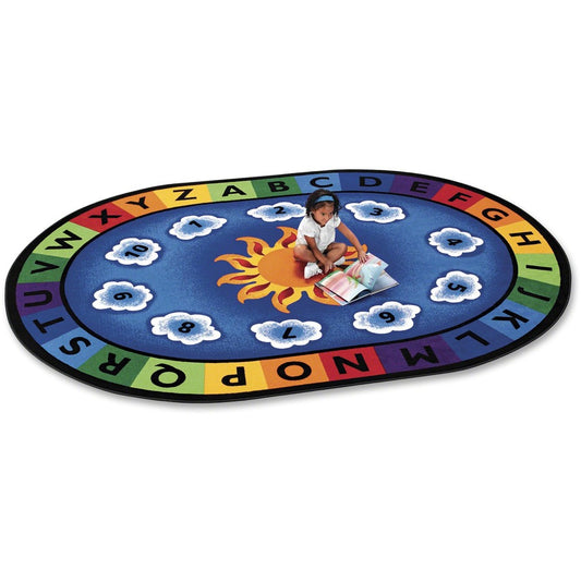 Carpets for Kids&reg, Premium Sunny Day Learn/Play Oval Rug - 70" Length x 53" Width - Oval - Sunny Day Learn & Play, Numbers, Letter - Multi