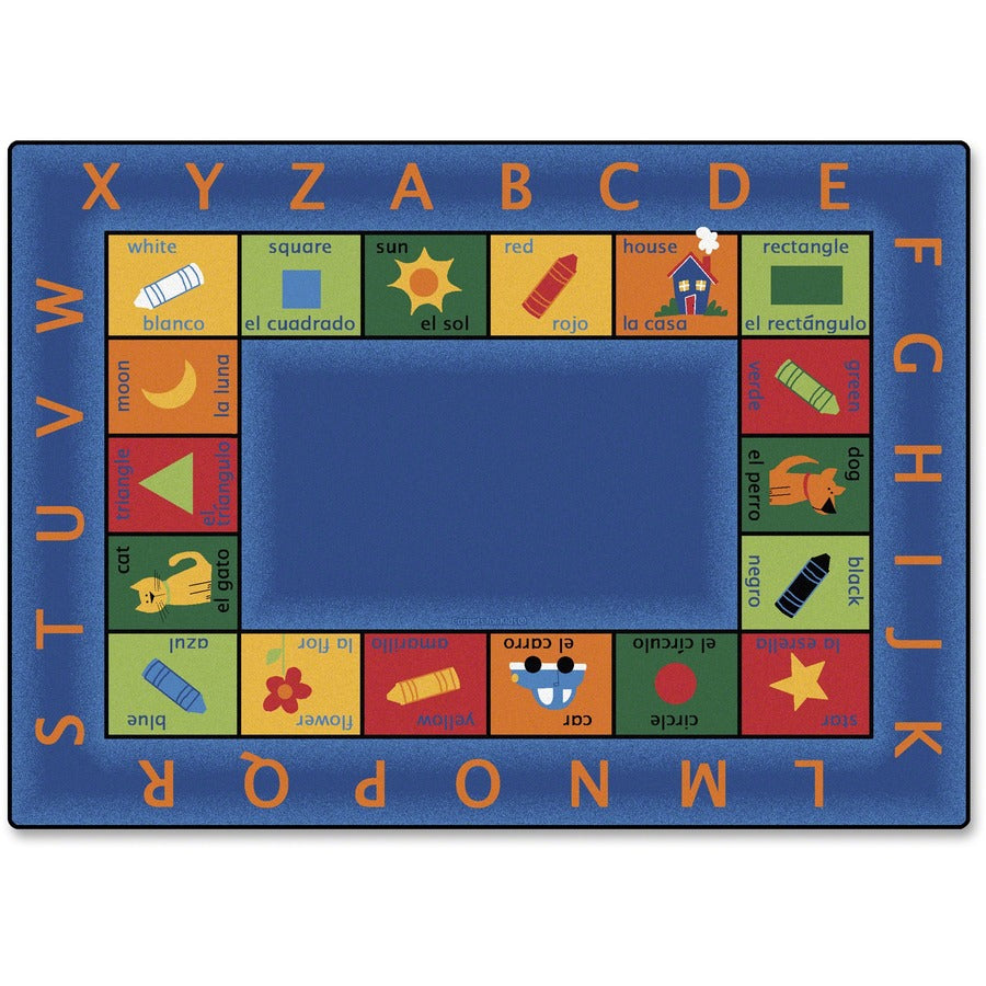 Carpets for Kids&reg, Premium Bilingual Colorful Rectangle Rug - 100" Length x 70" Width - Rectangle - Bilingual Inner Squares - Multi