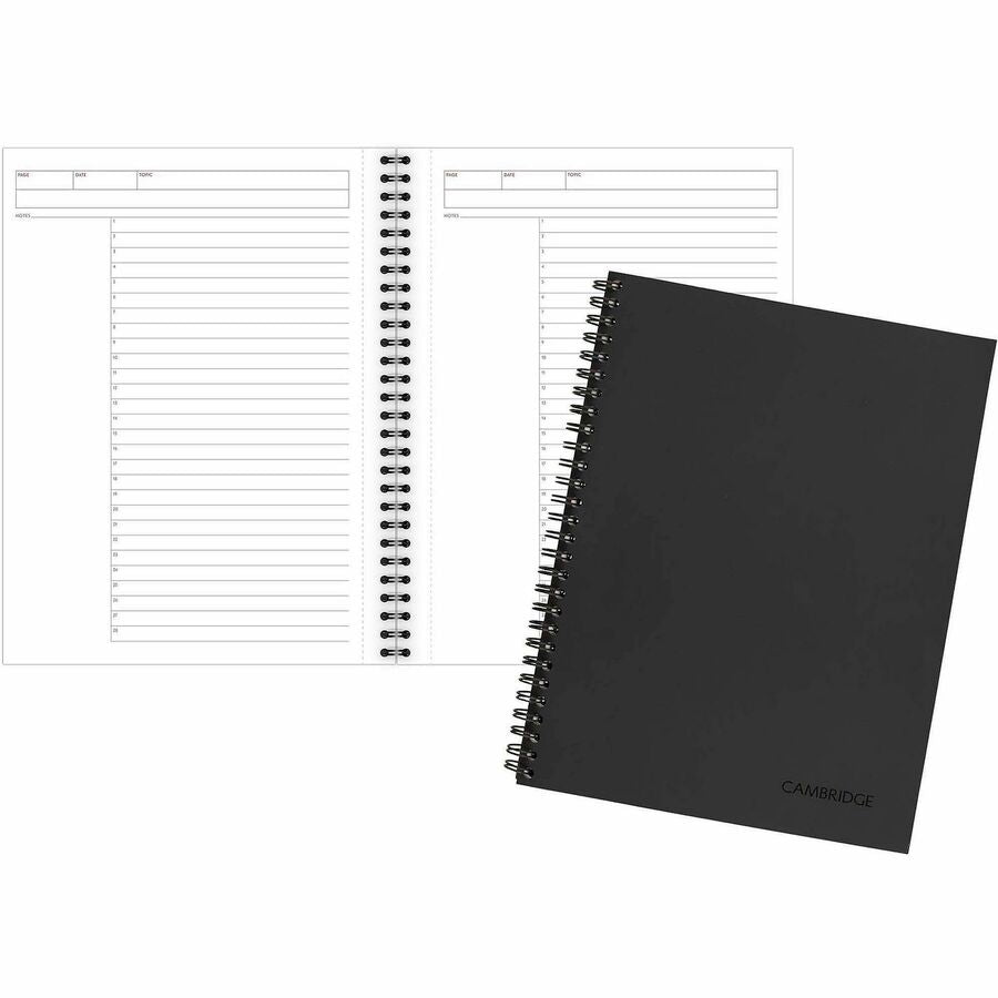 Mead Action Planner Business Notebook - Twin Wirebound - 9.50" Height x 7.5" Width x 0.6" Length - Black Cover - Pocket, Pen Loop, Perforated, Dual-sided Pocket, Bungee - 1 Each