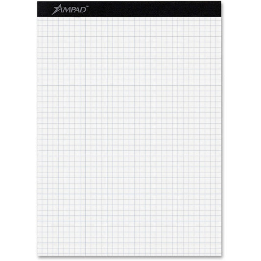 Ampad Quad-ruled Double Sheet Writing Pads - 100 Sheets - Both Side Ruling Surface - 15 lb Basis Weight - 8 1/2" x 11 3/4" Sheet Size - 0.41" Height x 8.5" Width x 11.8" Length - White Paper - Dual Sided, Micro Perforated, Easy Tear, Chipboard Backing...