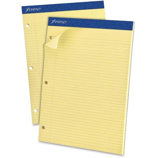 Ampad Evidence Narrow Ruled Dual Pad - 100 Sheets - 15 lb Basis Weight - 8 1/2" x 11 3/4" Sheet Size - 11.75" Height x 8.5" Width x 0.4" Depth - Canary Paper - Micro Perforated, Easy Tear, Rigid, Chipboard Backing - 1 Each