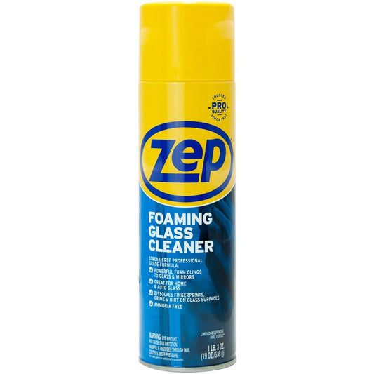 Zep Foaming Glass Cleaner - For Glass, Window, Home, Office, Automobile, Mirror, Nonporous Surface, Tinted Glass - 19 oz (1.19 lb) - Recommended For: Fingerprint Remover, Film Remover, Grease Remover, Smudge Remover, Dirt Remover - Ammonia-free - Black...