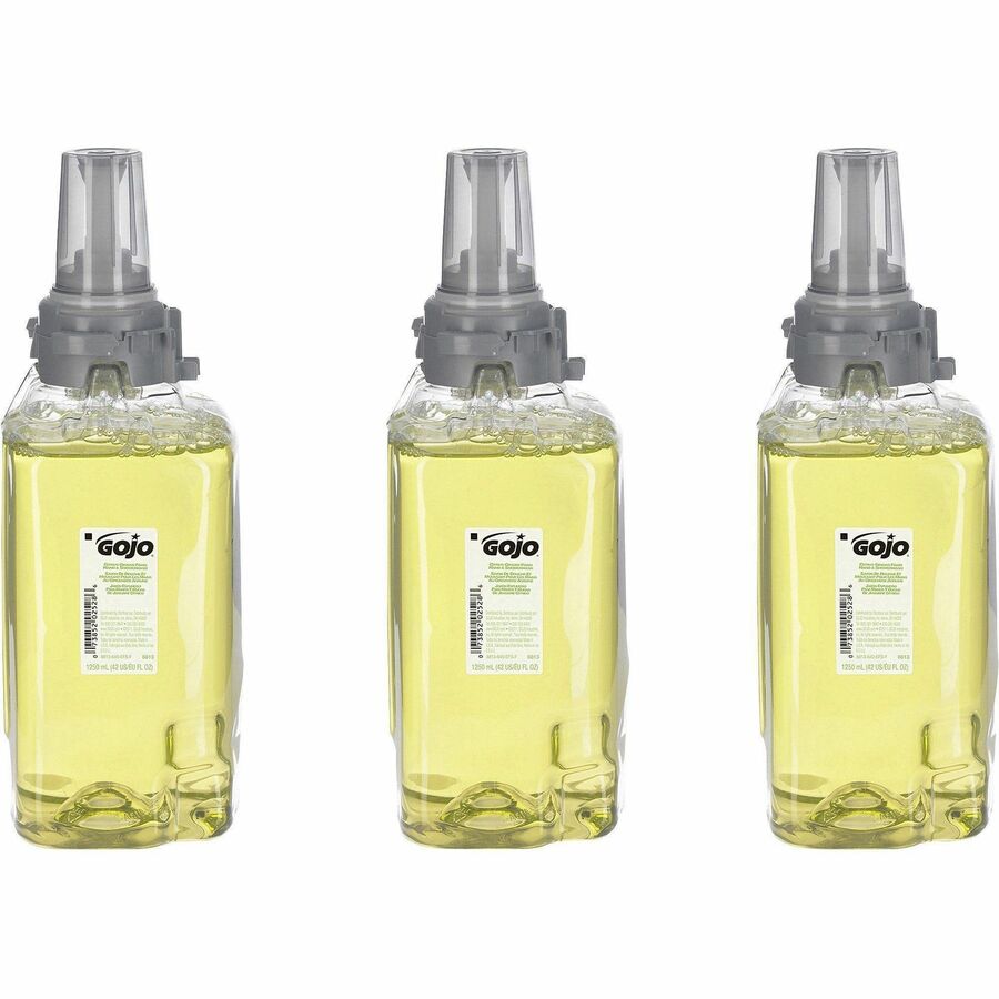 Gojo&reg, ADX-12 GingerCitrus Handwash Refill - Ginger Citrus Scent - 1.32 quart - Pump Bottle Dispenser - Kill Germs - Hand, Skin, Hair - Moisturizing - Green - Bio-based - 3 / Carton