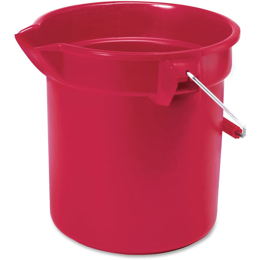 Rubbermaid Commercial Brute 10-quart Utility Bucket - 2.50 gal - Heavy Duty, Rust Resistant, Bend Resistant, Handle - 10.2" - Steel, High-density Polyethylene (HDPE) - Red, Nickel, Chrome - 1 Each