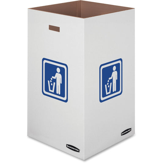 Bankers Box Waste & Recycling Bins - Internal Dimensions: 18" Width x 18" Depth x 30" Height - External Dimensions: 18.4" Width x 18.4" Depth x 30.4" Height - 42 gal - Corrugated Paper - White, Blue - 10 / Carton