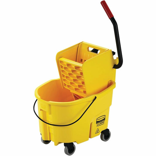 Rubbermaid Commercial Wave Brake Side Press Mop Bucket - 6.50 gal - 16.8" x 15.6" x 18.6" - Tubular Steel, Plastic - Yellow - 1 Each