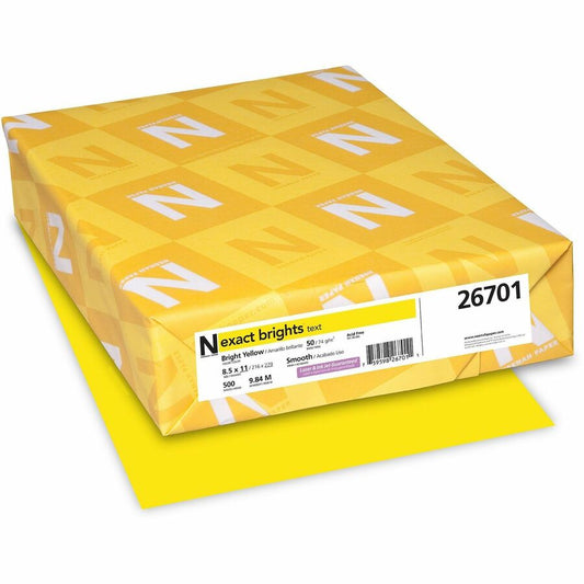 Exact Brights&reg, Smooth Colored Paper - Yellow - Letter - 8 1/2" x 11" - 50 lb Basis Weight - Smooth - Printable, Lignin-free, Acid-free - Bright Yellow - 500 / Pack