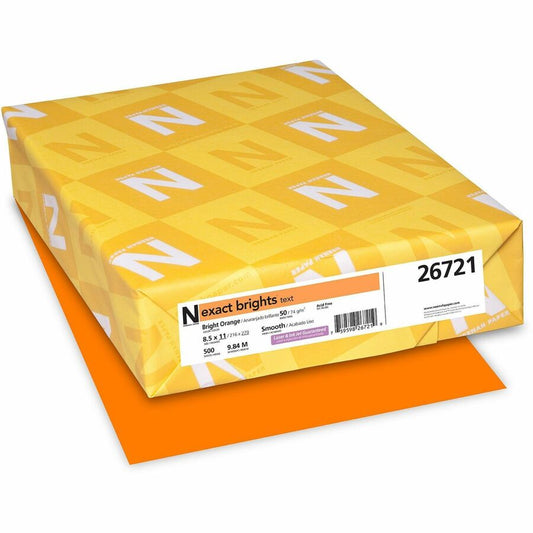 Exact Brights&reg, Smooth Colored Paper - Orange - Letter - 8 1/2" x 11" - 50 lb Basis Weight - Smooth - Printable, Lignin-free, Acid-free - Bright Orange - 500 / Pack