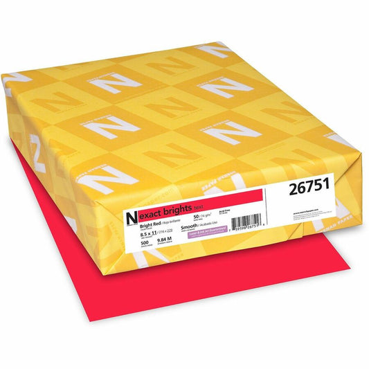 Exact Brights&reg, Smooth Colored Paper - Red - Letter - 8 1/2" x 11" - 50 lb Basis Weight - Smooth - Printable, Lignin-free, Acid-free - Bright Red - 500 / Pack