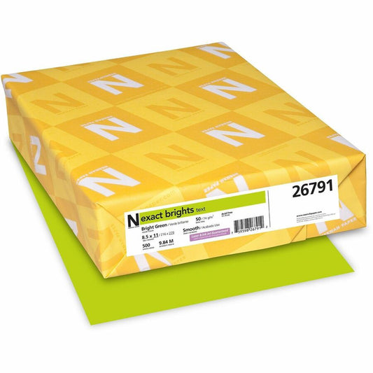 Exact Brights&reg, Smooth Colored Paper - Green - Letter - 8 1/2" x 11" - 50 lb Basis Weight - Smooth - Printable, Lignin-free, Acid-free - Bright Green - 500 / Pack