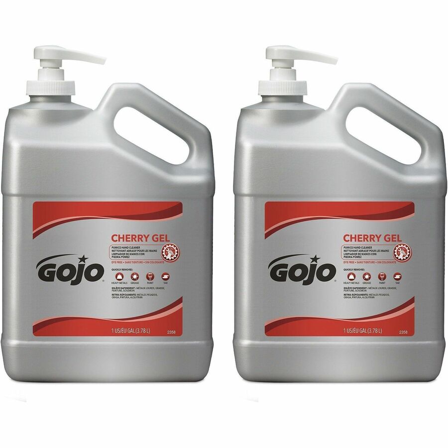 Gojo&reg, Cherry Gel Pumice Hand Cleaner - Cherry Scent - 1 gal - Pump Bottle Dispenser - Dirt Remover, Oil Remover, Grease Remover, Paint Remover, Tar Remover - Hand, Skin - Heavy Duty, pH Balanced, Pleasant Scent - 2 / Carton