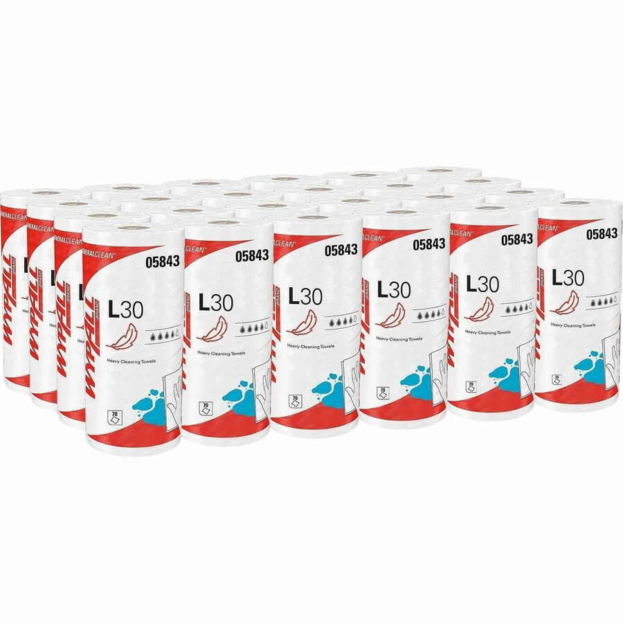 Wypall GeneralClean L30 Heavy Cleaning Towels - 11" Width x 10.40" Length - 70 Sheets/Roll - White - 24 / Carton