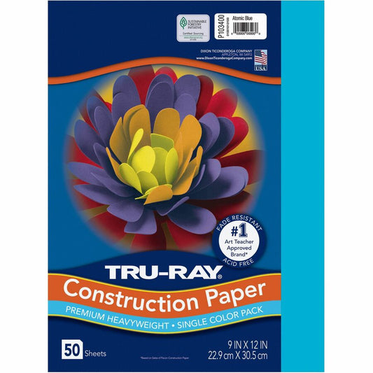 Tru-Ray Construction Paper - Art Project - 12" Width x 9" Length - Atomic Blue - Sulphite - 1 Pack
