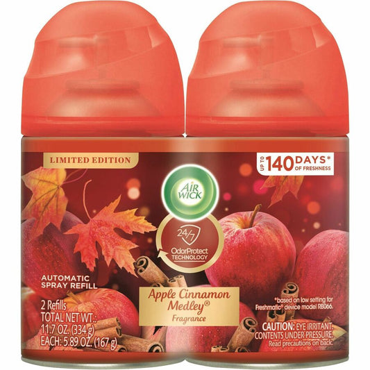 Air Wick Freshmatic Air Freshener Spray Refill - Spray - 5.90 oz - Apple Cinnamon Medley - 60 Day - Odor Neutralizer, Long Lasting - 2 / Pack