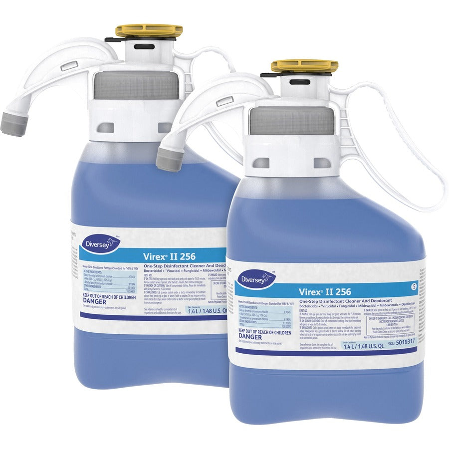 Virex II 256 Diversey Virex II 1-Step Disinfectant Cleaner - Concentrate - 47.3 fl oz (1.5 quart) - Minty Scent - Deodorant, Disinfectant, Antibacterial, Rinse-free - Blue - 2 / Carton
