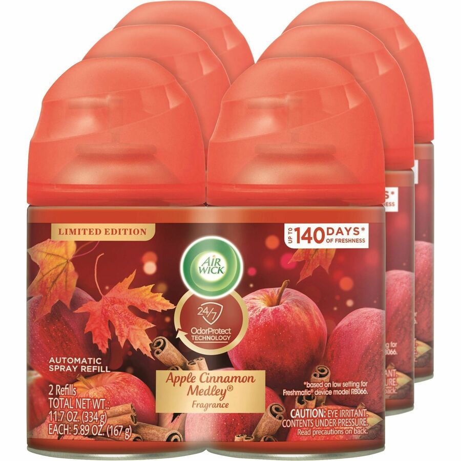 Air Wick Freshmatic Air Freshener Spray Refill - Spray - 5.90 oz - Apple Cinnamon Medley - 60 Day - Odor Neutralizer, Long Lasting - 2/Pack - 3 / Carton
