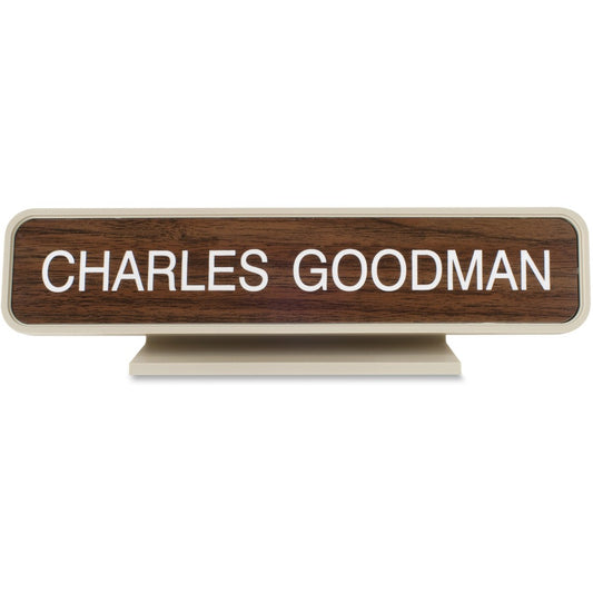 Xstamper Designer Framed Desk Sign - 10" Holding Width x 2" Holding Height - Rectangular Shape - Rounded Corner - Aluminum, Plastic - Almond - 1 Each