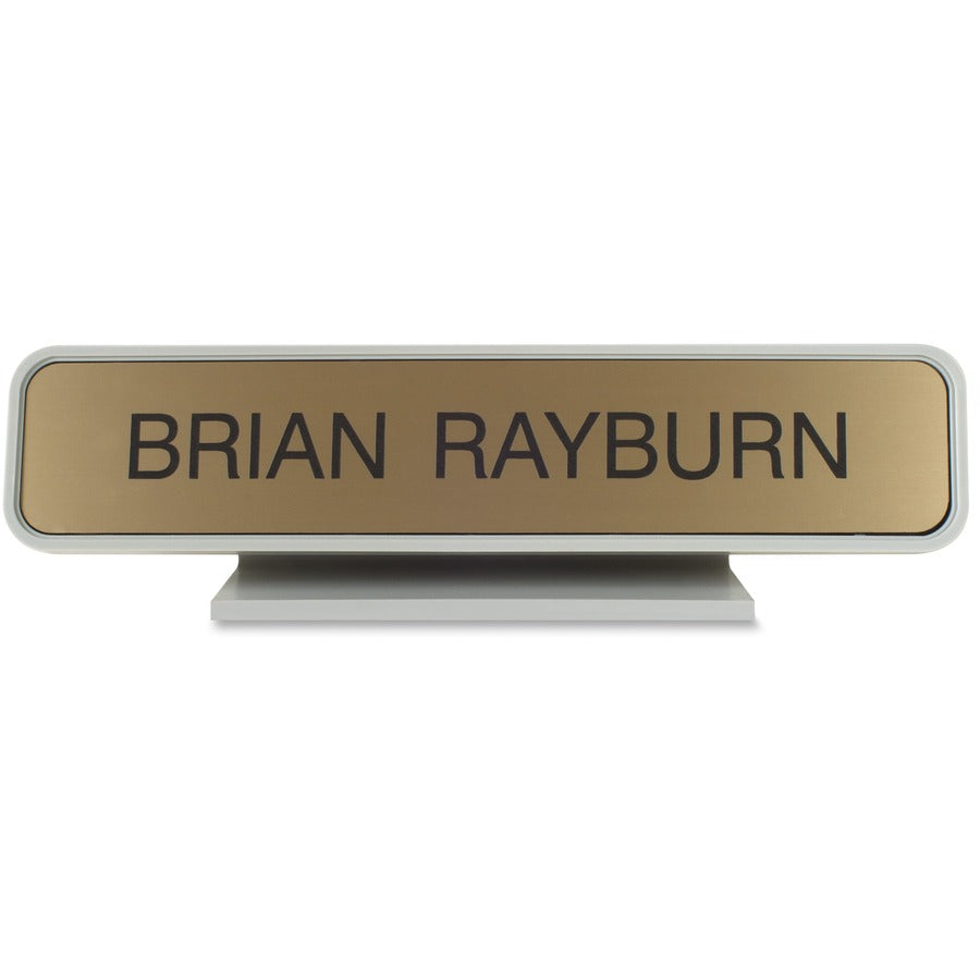 Xstamper Designer Framed Desk Sign - 10" Holding Width x 2" Holding Height - Rectangular Shape - Rounded Corner - Aluminum, Plastic - Gray - 1 Each