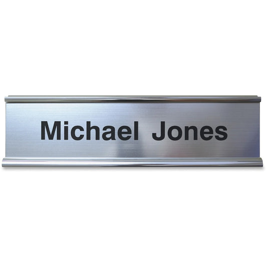 Xstamper Aluminum Double-sided Desk Holder - 8" Holding Width x 2" Holding Height - Rectangular Shape - Double Sided - Aluminum - Silver - 1 Each