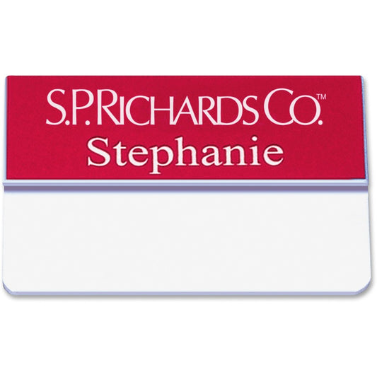 Xstamper Pocket Name Badge With Logo - Logo Design - 0.7" Width x 3" Height - Rectangular Shape - Durable - Plastic - Assorted - 1 Each