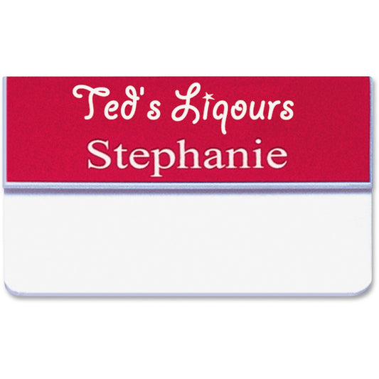 Xstamper Pocket Name Badge With Logo - Logo Design - 1" Width x 3" Height - Rectangular Shape - Durable - Plastic - Assorted - 1 Each