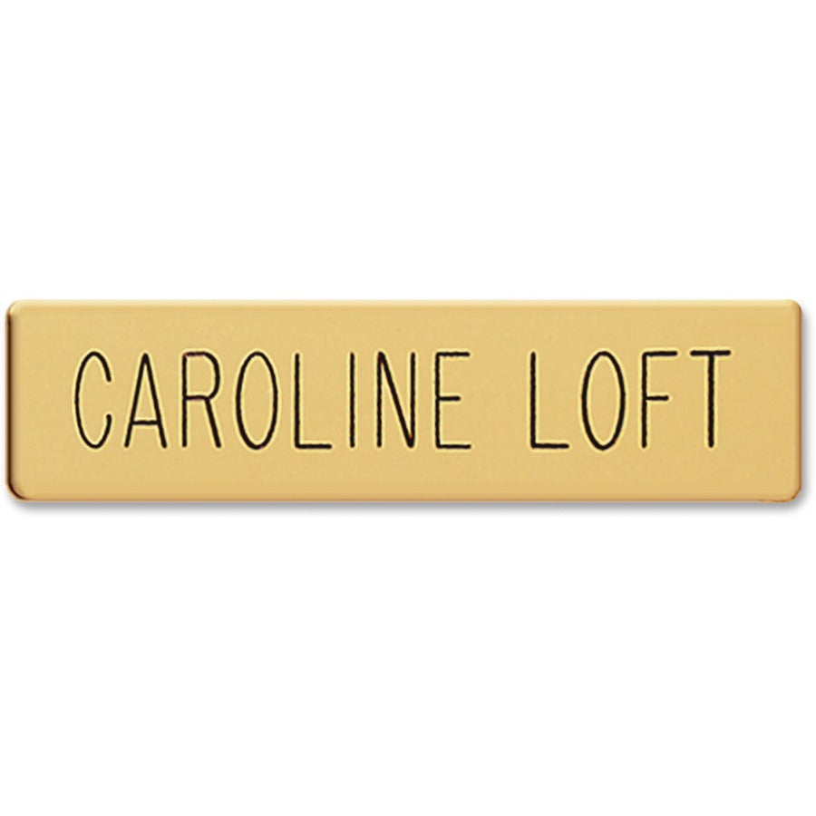 Xstamper Black Letters/Gold Metal Uniform Badge - 2.5" Width x 0.6" Height - Rectangular Shape - Clutch Fastener - Metal - Gold - 1 Each