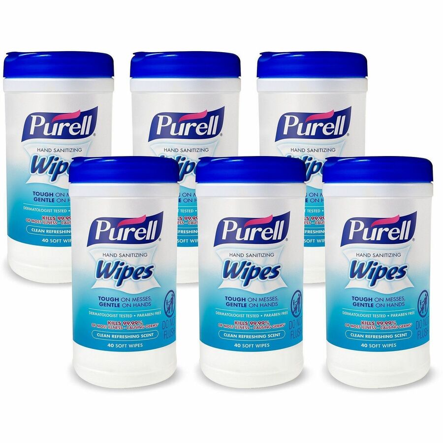 PURELL&reg, Clean Scent Hand Sanitizing Wipes - Clean - Textured - White - 40/Tub - 6 / Carton