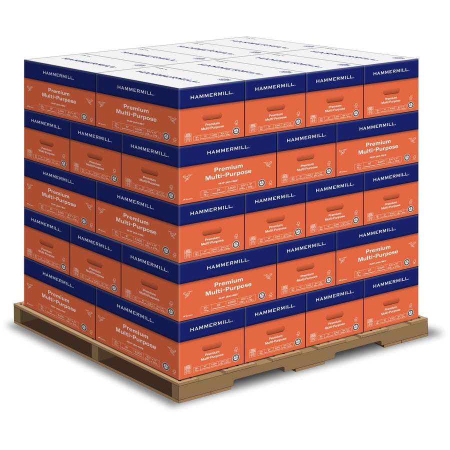 Hammermill Premium Multipurpose Paper - White - 97 Brightness - Letter - 8 1/2" x 11" - 20 lb Basis Weight - Smooth - Jam-free, Archival-safe, Acid-free - White - 500 Sheets per Ream - 40 / Pallet