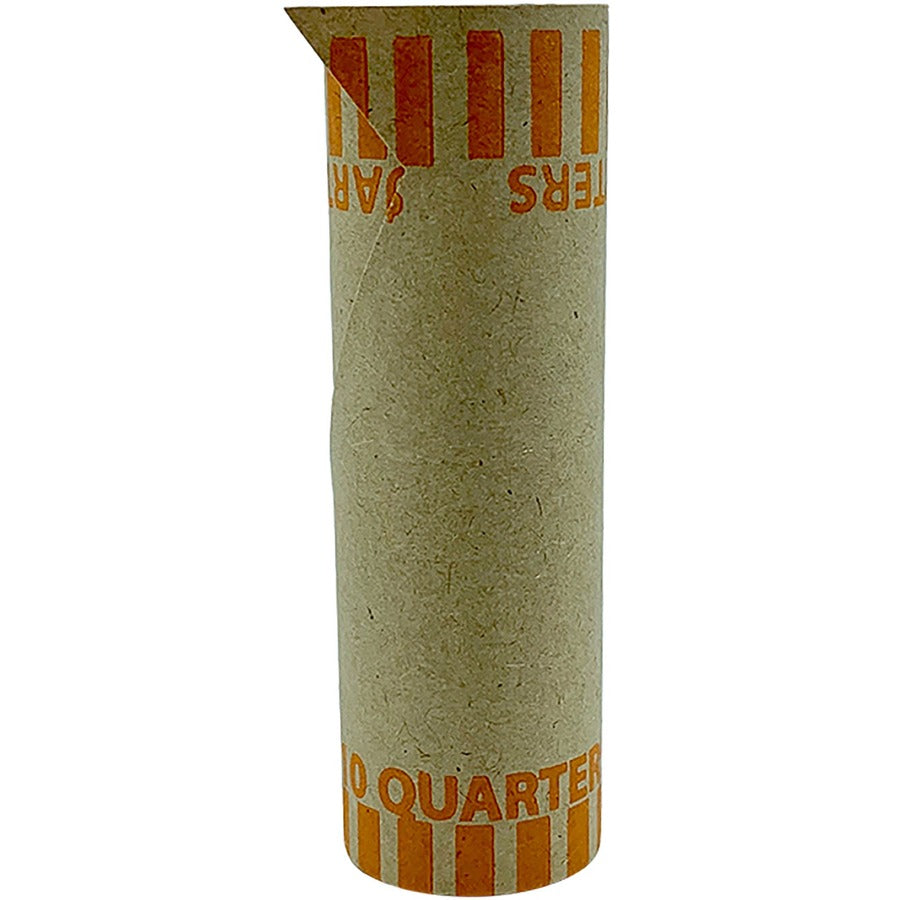 PAP-R Tubular Coin Wrap - 25� Denomination - Durable, Burst Resistant, Crimped, Pre-formed - 57 lb Basis Weight - Paper - Orange - 1000 / Box