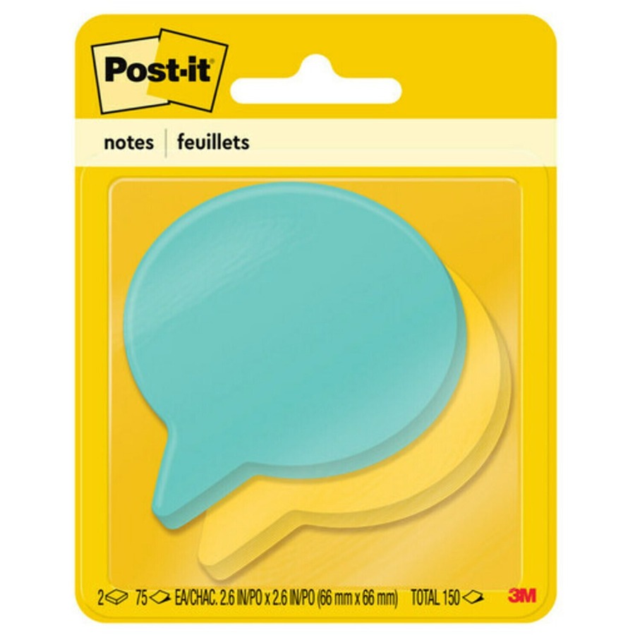 Post-it&reg, Die-Cut Notes - 150 x Assorted - 3" Flag/Note Width x 3" Flag/Note Length - Thought Bubble - 75 Sheets per Pad - Blue, Green - Die-cut, Self-adhesive - 2 / Pack