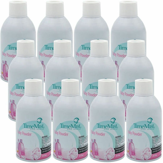TimeMist Metered 30-Day Baby Powder Scent Refill - Spray - 6000 ft� - 5.3 fl oz (0.2 quart) - Baby Powder - 30 Day - Long Lasting, Odor Neutralizer - 12 / Carton