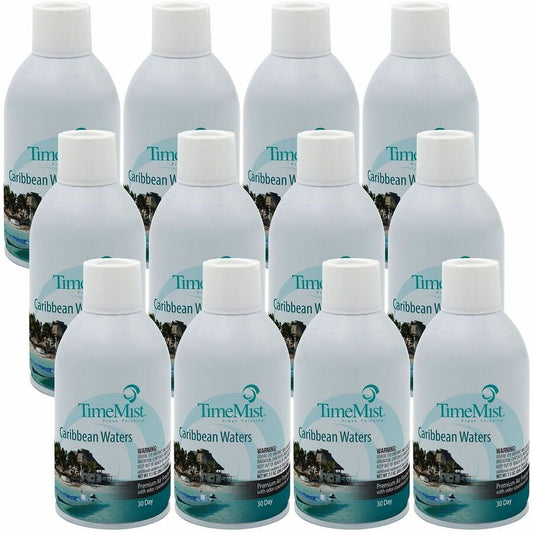 TimeMist Metered 30-Day Caribbean Waters Scent Refill - Spray - 6000 ft� - 6.6 fl oz (0.2 quart) - Caribbean Waters - 30 Day - Long Lasting, Odor Neutralizer - 12 / Carton