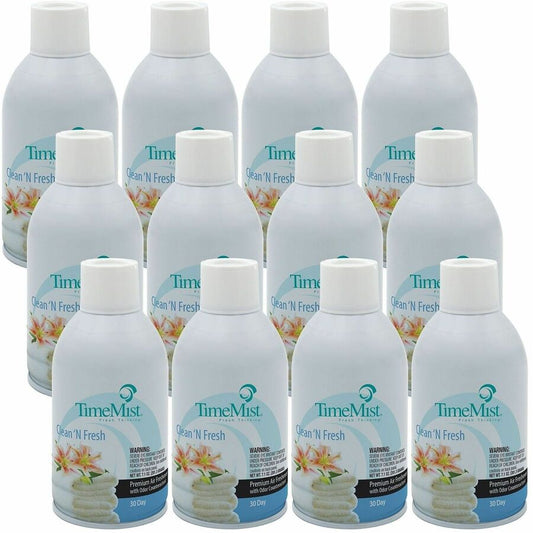TimeMist Metered 30-Day Clean/Fresh Scent Refill - Spray - 6000 ft� - 6.6 fl oz (0.2 quart) - Fresh-N-Clean - 30 Day - Long Lasting, Odor Neutralizer - 12 / Carton