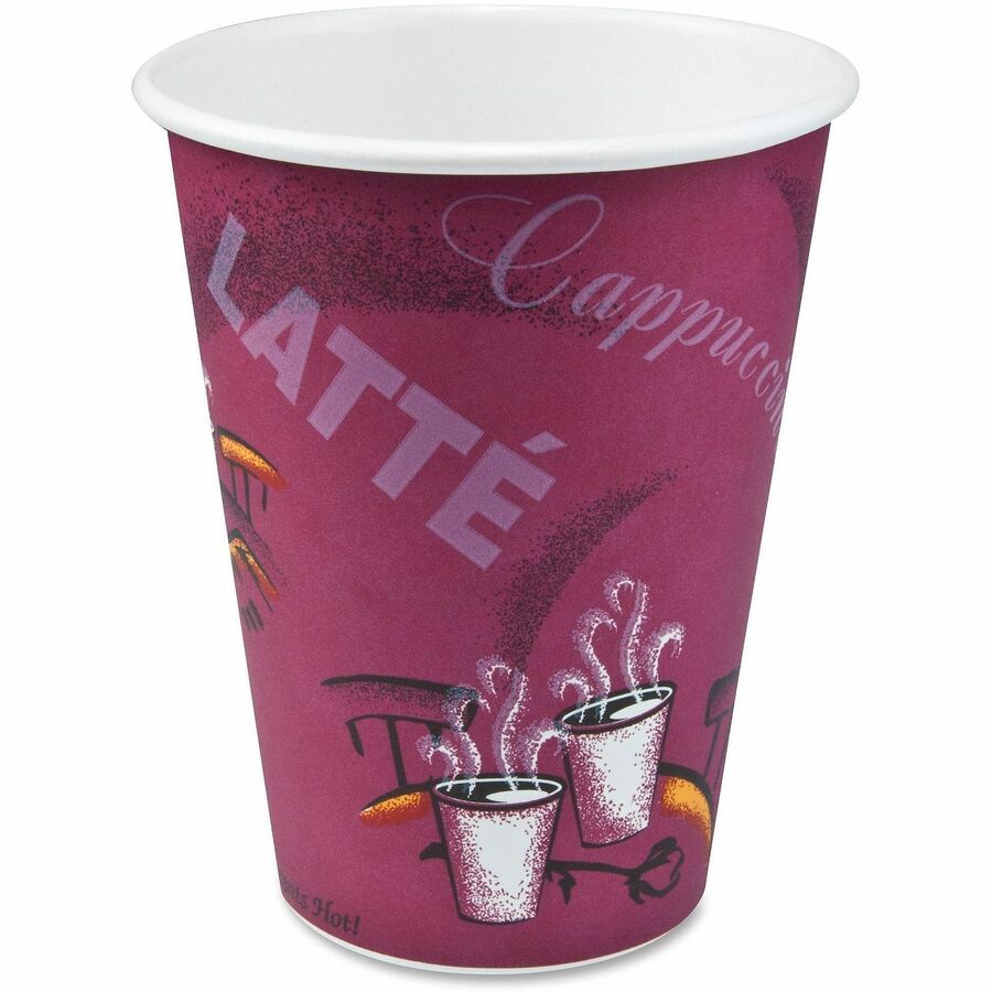 Solo 12 oz Bistro Design Disposable Paper Cups - 12 fl oz - Maroon - Paper - Beverage, Hot Drink, Cold Drink, Coffee, Tea, Cocoa - 50/Pack - 20 / Carton