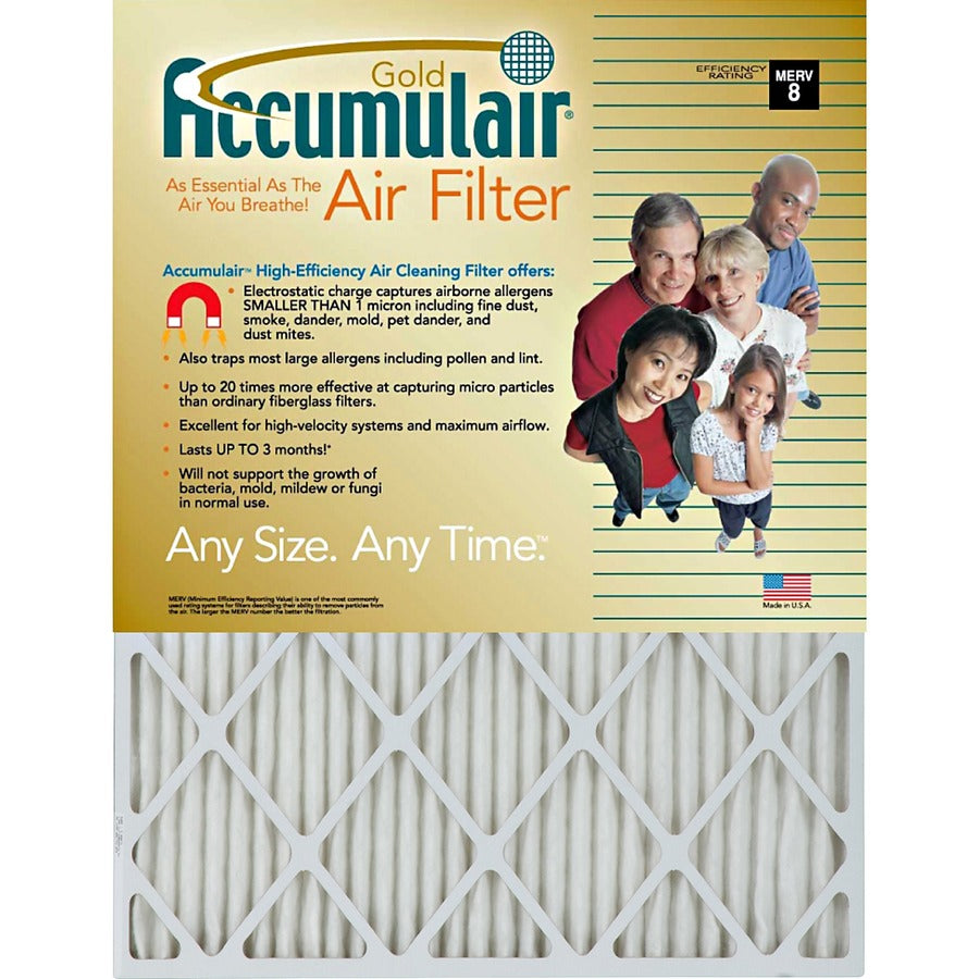 Accumulair Gold Air Filter - For Air Conditioner, Furnace - Remove Mold Spores, Removes Mildew, Remove Bacteria, Remove Micro Organisms, Remove Allergens, Remove Dust, Remove Smoke, Remove Pet Dander, Remove Dust Mite - 14" Height x 30" Width x 1" Dept...
