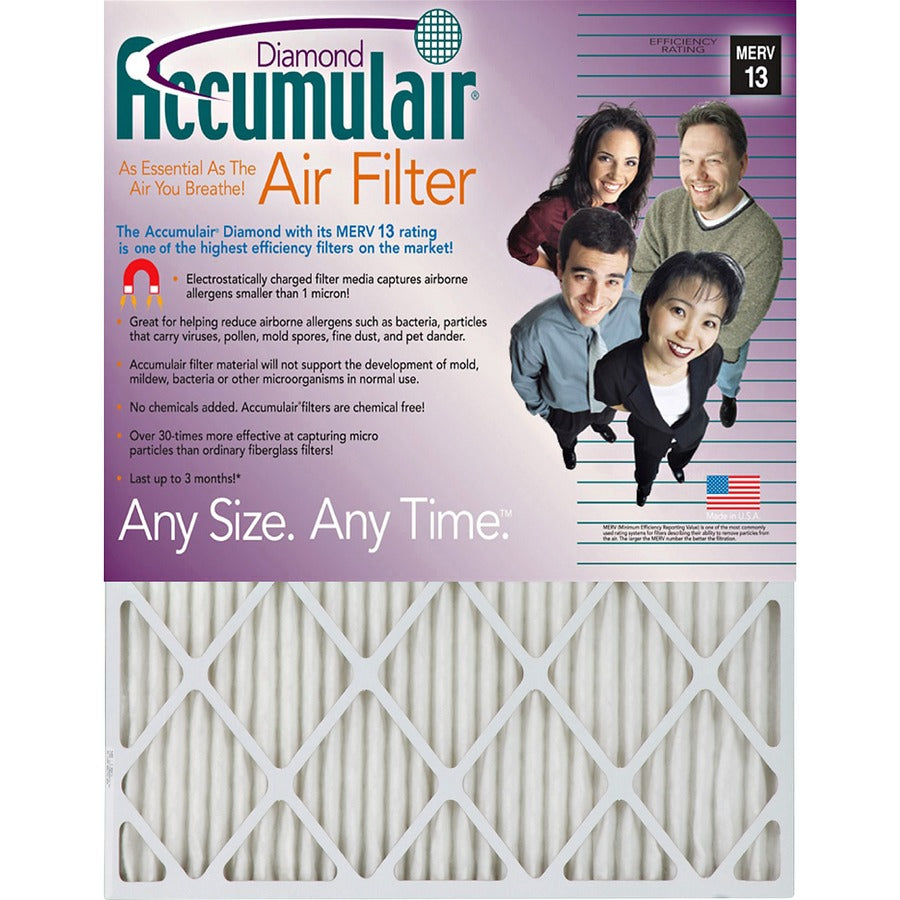 Accumulair Diamond Air Filter - For Air Conditioner, Furnace - Remove Mold Spores, Removes Mildew, Remove Bacteria, Remove Micro Organisms, Remove Allergens, Remove Dust, Remove Smoke, Remove Pet Dander, Remove Dust Mite - 18" Height x 25" Width x 1" D...