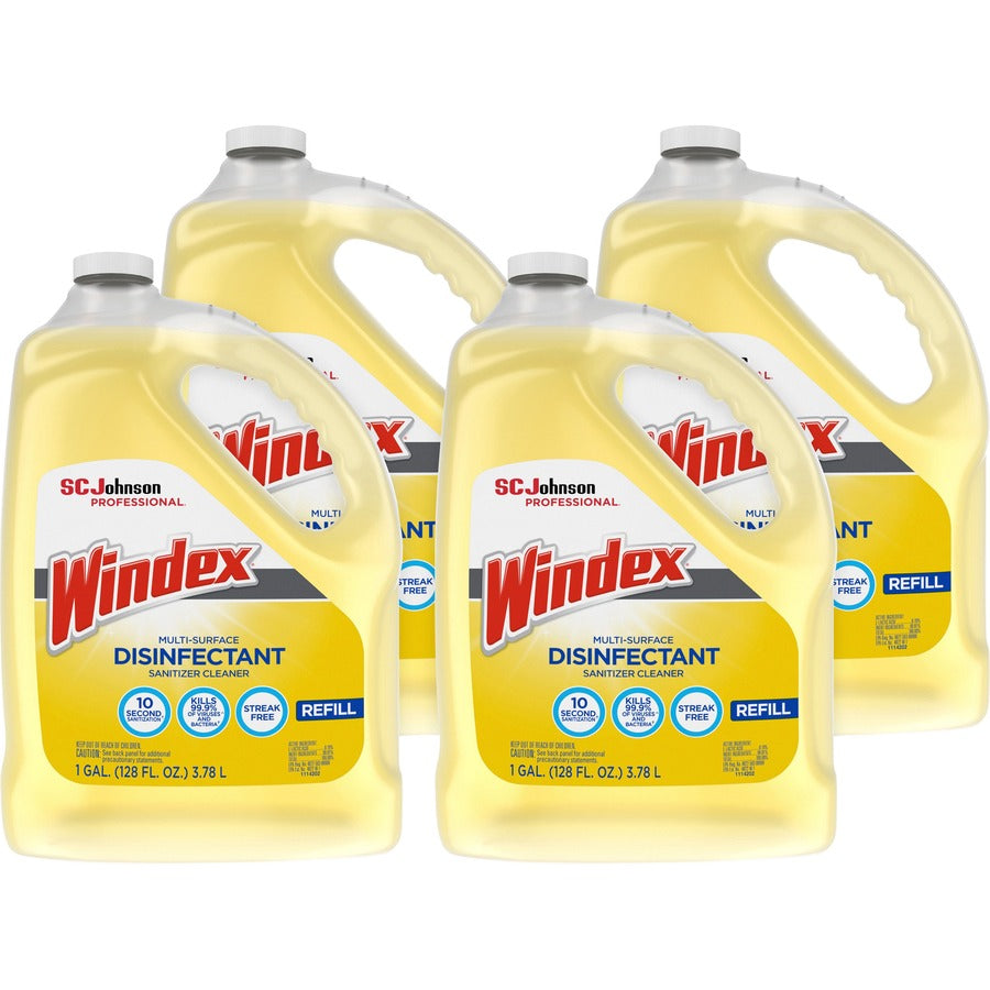 Windex&reg, Multi-Surface Disinfectant Sanitizer Cleaner - 128 fl oz (4 quart) - Disinfectant, Residue-free, Anti-bacterial - Yellow Bottle - 4 / Carton