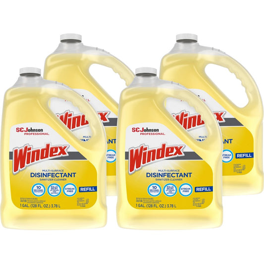 Windex&reg, Multi-Surface Disinfectant Sanitizer Cleaner - 128 fl oz (4 quart) - Disinfectant, Residue-free, Anti-bacterial - Yellow Bottle - 4 / Carton