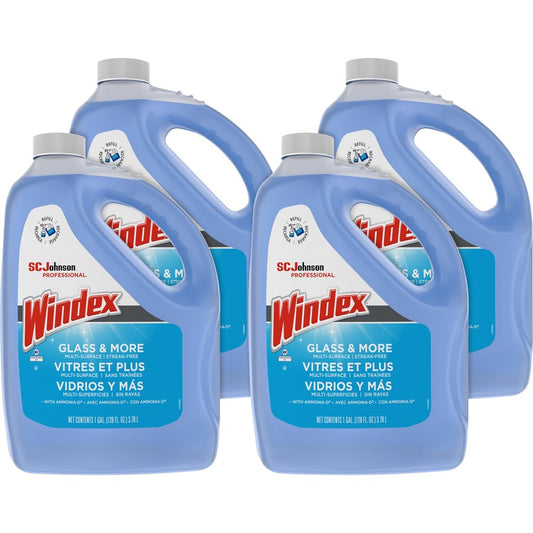Windex&reg, Glass Cleaner with Ammonia-D - For Multi Surface - Liquid - 128 fl oz (4 quart) - Non-streaking, Phosphate-free - Blue - 4 / Carton