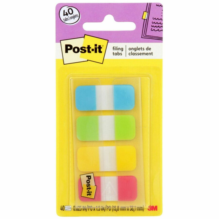 Post-it&reg, Easy Dispenser Tabs - 40 Tab(s) - 0.63" Tab Width - Removable - Yellow, Red, Green, Blue Tab(s) - Durable, Repositionable, Writable - 1 Pack